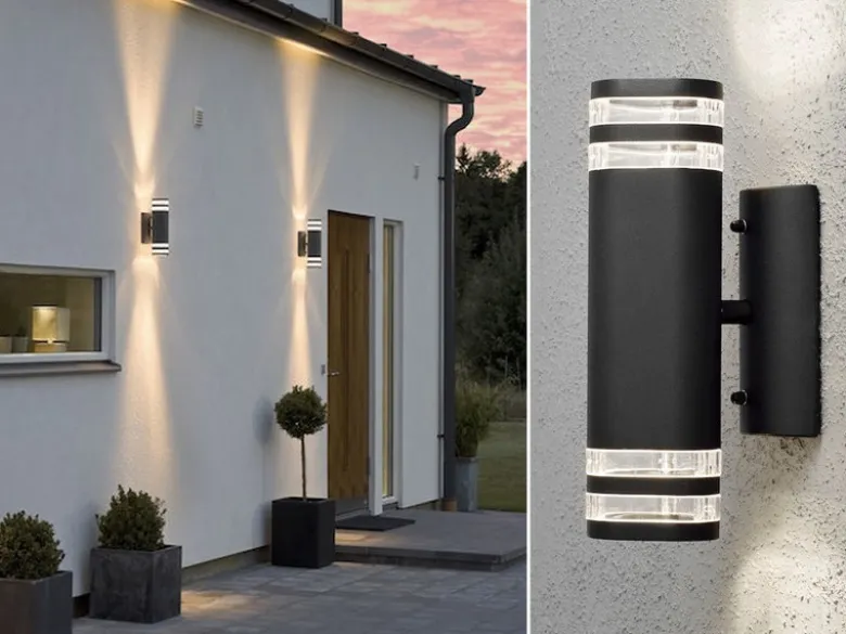 2er-Set Up-Down Wandleuchte MODENA Aluminium schwarz, GU10, Höhe 28,5 cm, IP44