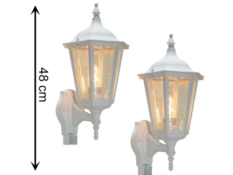 2er-Set Wandleuchten FIRENZE mit Bewegungsmelder E27, Aluminium weiß, Höhe 48 cm
