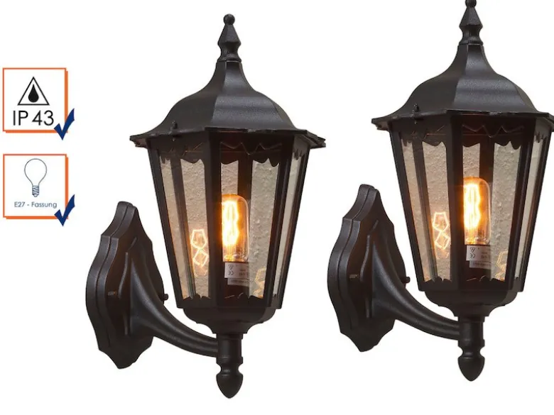 2er-Set Wandleuchten FIRENZE, sechsstrebig, E27, Aluminium schwarz