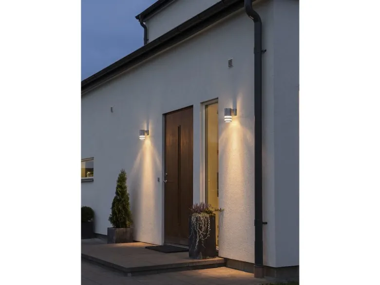 2er-Set Wandleuchten MODENA galv. Stahl, Downlight, GU10, Höhe 15,5 cm, IP44