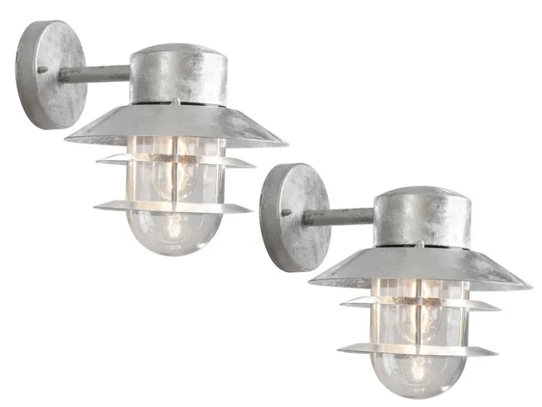 2er-Set Wandleuchten MODENA galvanisierter Stahl, E27-Sockel, Höhe 24 cm, IP44