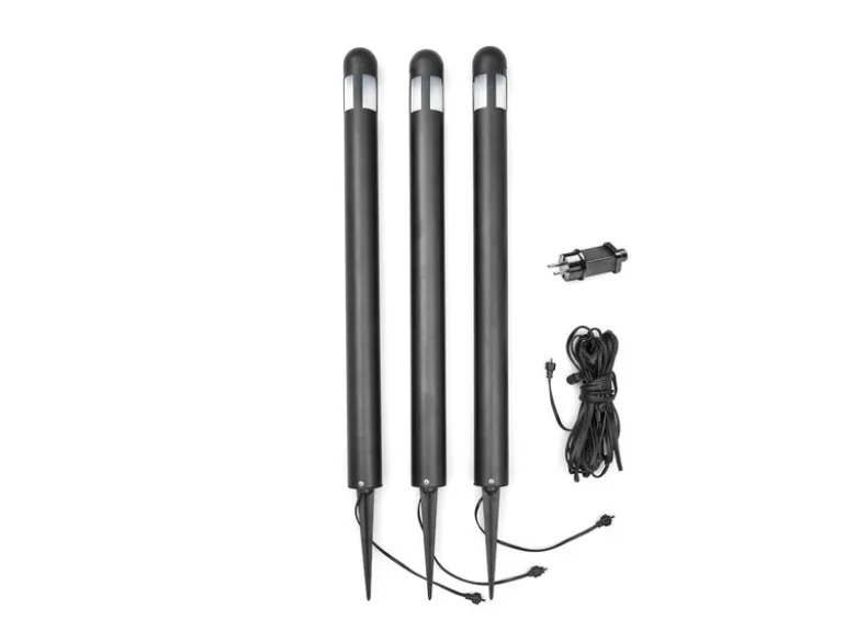 3er Set Wegeleuchte AMALFI schwarz mit Erdspieß, 10m Anschlusskabel, 12V Trafo