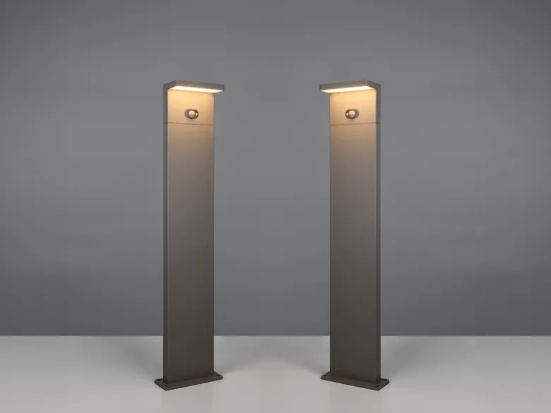 2er SET Wegeleuchten mit Solar und Strom, Hybrid mit Bewegungsmelder Höhe 100cm