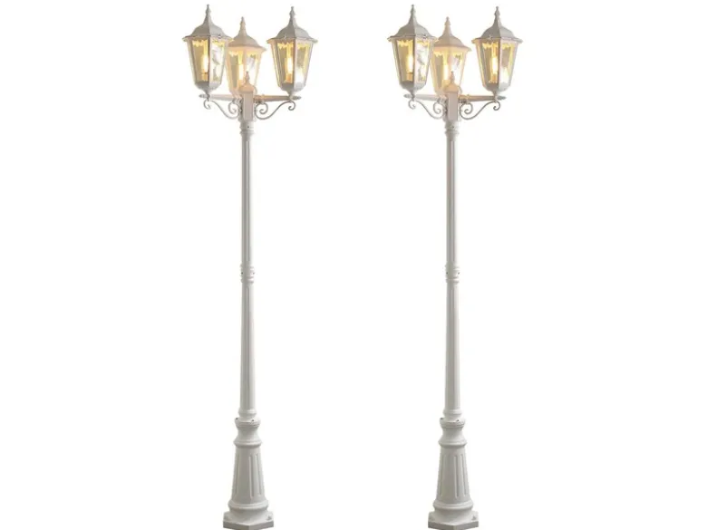 2er-Set weiße Gartenlaterne FIRENZE 3 x E27 Aluminium, inkl. Pfahl und Fundament