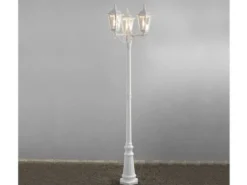 2er-Set weiße Gartenlaterne FIRENZE 3 x E27 Aluminium, inkl. Pfahl und Fundament