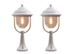 2er-Set weiße Sockelleuchten PARMA aus Aluminium, E27, IP43, H.: 54 cm