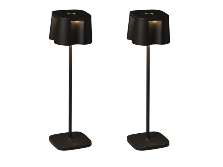 2er Set Wiederaufladbare Akku LED Outdoor Tischleuchten, Schwarz Höhe 36cm