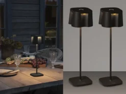 2er Set Wiederaufladbare Akku LED Outdoor Tischleuchten, Schwarz Höhe 36cm
