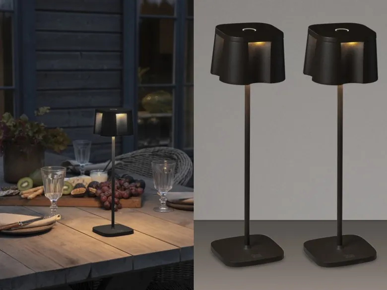 2er Set Wiederaufladbare Akku LED Outdoor Tischleuchten, Schwarz Höhe 36cm