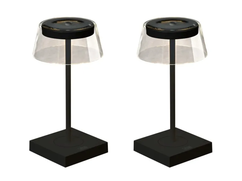 2er Set Wiederaufladbare LED Outdoor Tischleuchten dimmbar in Schwarz, Höhe 27cm