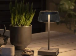 2er Set Wiederaufladbare LED Outdoor Tischleuchten dimmbar in Schwarz, Höhe 27cm