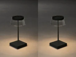 2er Set Wiederaufladbare LED Outdoor Tischleuchten dimmbar in Schwarz, Höhe 27cm