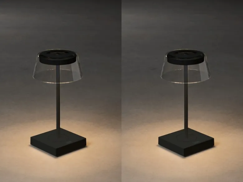 2er Set Wiederaufladbare LED Outdoor Tischleuchten dimmbar in Schwarz, Höhe 27cm