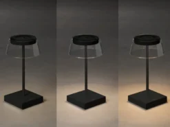 2er Set Wiederaufladbare LED Outdoor Tischleuchten dimmbar in Schwarz, Höhe 27cm
