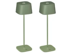 2er Set Wiederaufladbare LED Outdoor Tischleuchten dimmbar in Grün, Höhe 36cm