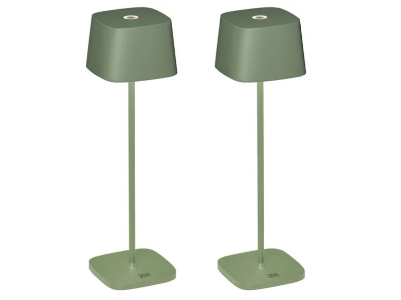 2er Set Wiederaufladbare LED Outdoor Tischleuchten dimmbar in Grün, Höhe 36cm