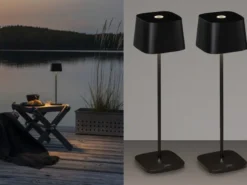 2er Set Wiederaufladbare LED Outdoor Tischleuchten dimmbar in Schwarz, Höhe 36cm