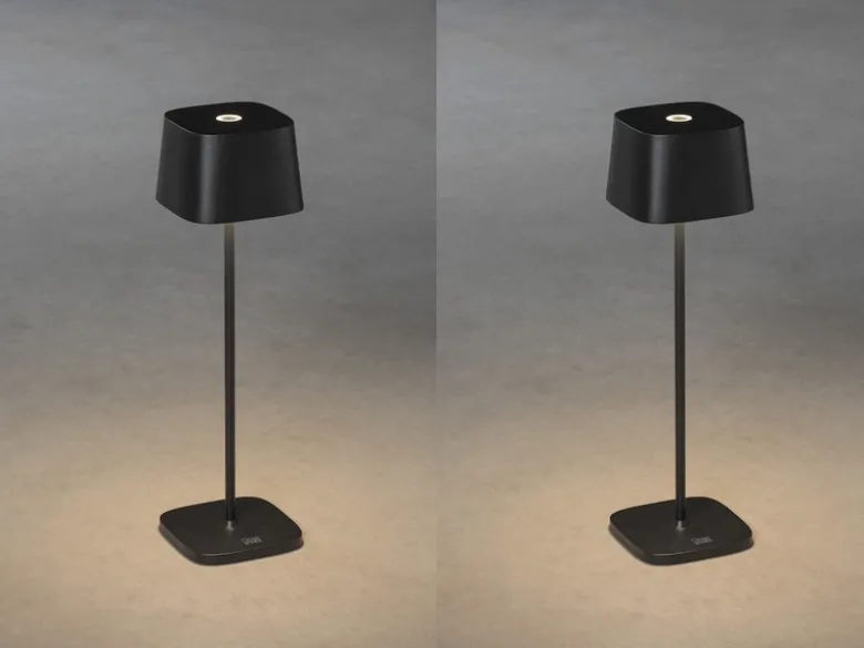 2er Set Wiederaufladbare LED Outdoor Tischleuchten dimmbar in Schwarz, Höhe 36cm