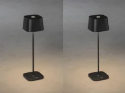 2er Set Wiederaufladbare LED Outdoor Tischleuchten dimmbar in Schwarz, Höhe 25cm
