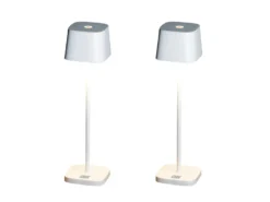 2er Set Wiederaufladbare LED Outdoor Tischleuchten dimmbar in Weiß, Höhe 25cm