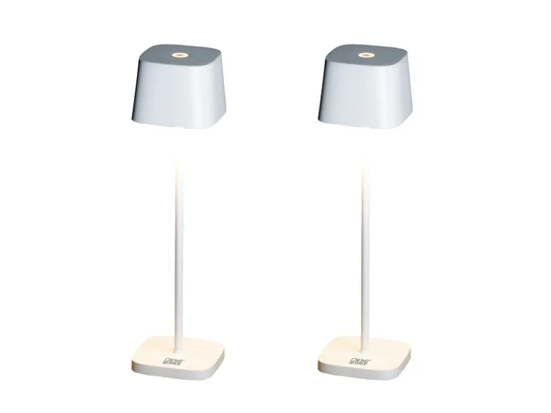 2er Set Wiederaufladbare LED Outdoor Tischleuchten dimmbar in Weiß, Höhe 25cm