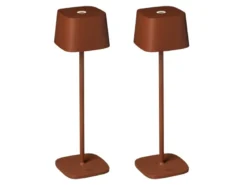 2er Set Wiederaufladbare LED Outdoor Tischleuchten dimmbar in Braun, Höhe 36cm