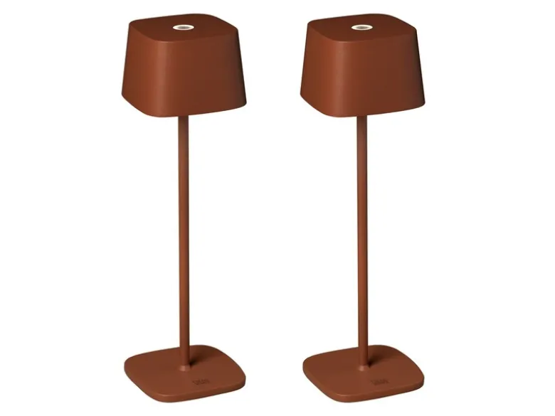 2er Set Wiederaufladbare LED Outdoor Tischleuchten dimmbar in Braun, Höhe 36cm