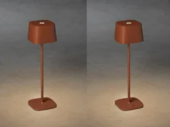 2er Set Wiederaufladbare LED Outdoor Tischleuchten dimmbar in Braun, Höhe 36cm