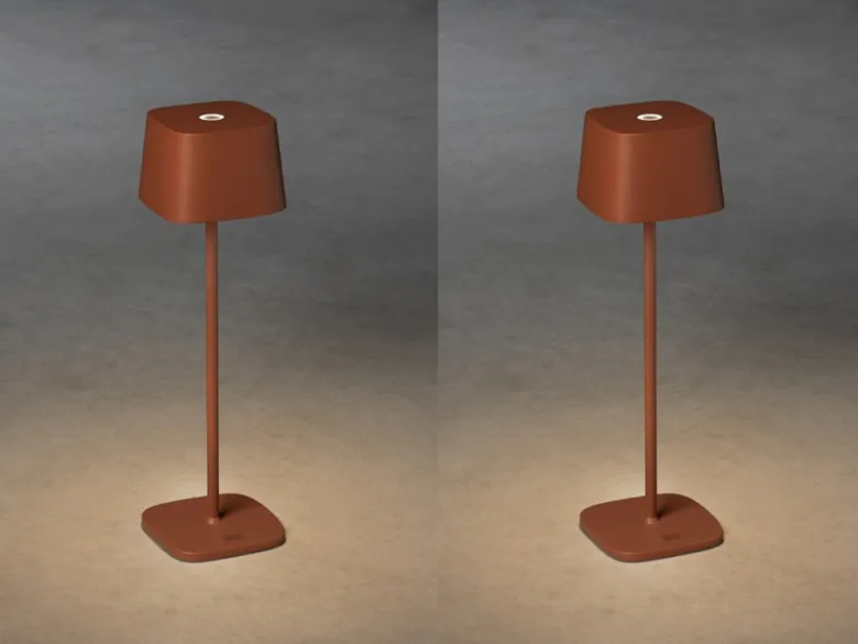 2er Set Wiederaufladbare LED Outdoor Tischleuchten dimmbar in Braun, Höhe 36cm