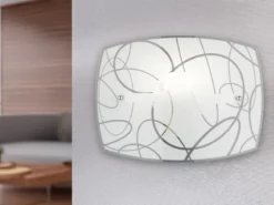 Exklusive LED Wandleuchte DIMMBAR Glasschirm in weiß mit dezentem Dekor, B: 30cm