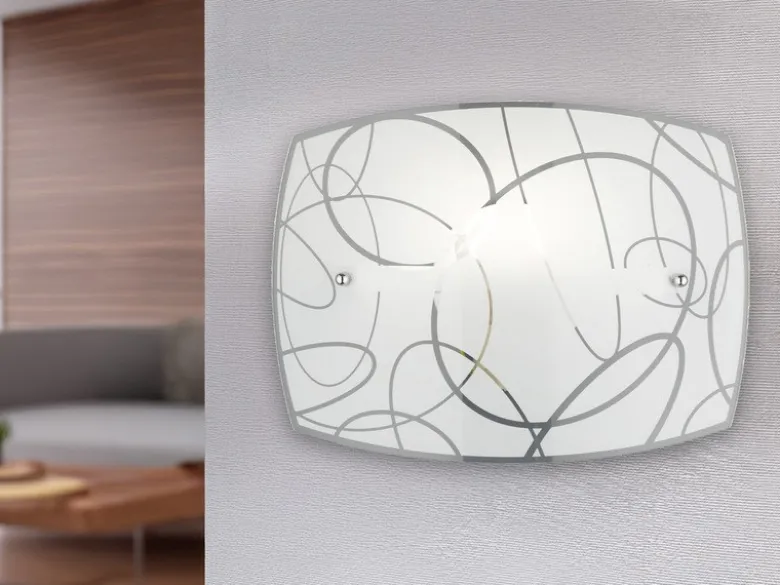 Exklusive LED Wandleuchte DIMMBAR Glasschirm in weiß mit dezentem Dekor, B: 30cm