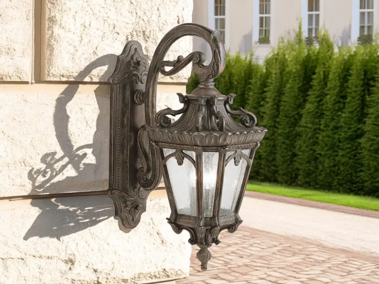 Extra große antike Außenwandleuchte TOURNAI hängend Bronzefarbig, Höhe 74cm