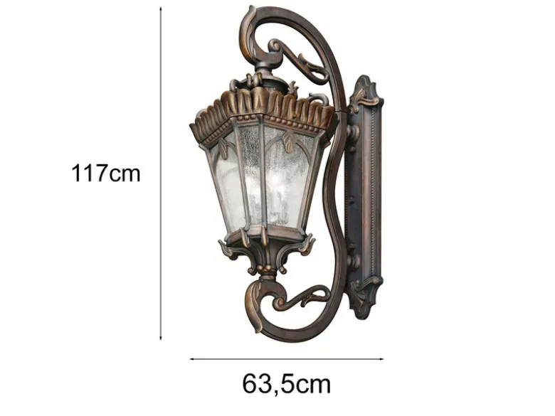 Extra große antike Außenwandleuchte TOURNAI stehend Bronzefarbig, Höhe 117cm
