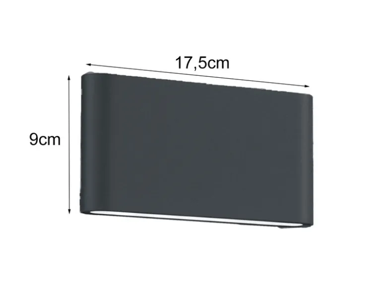 Flache LED Außenwandleuchte THAMES Up Down Light in Anthrazit 17,5cm breit