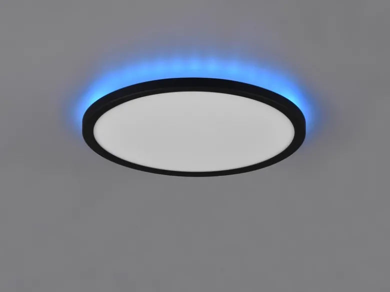 Flache LED Deckenleuchte AUREO Schwarz dimmbar RGB Farbwechsler, Ø 29cm