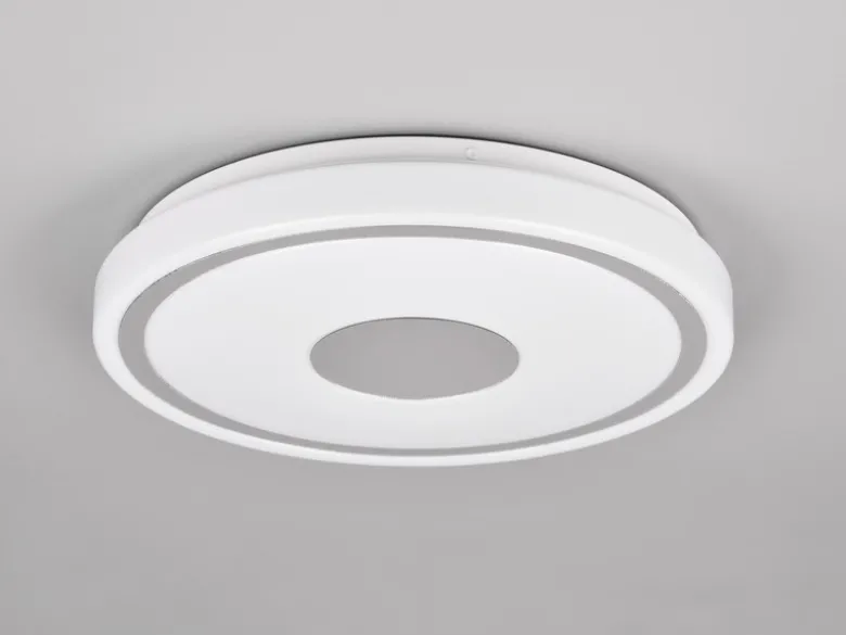 Flache LED Deckenleuchte BUNDA Weiß-Chrom, Neutralweiß, Ø 33cm