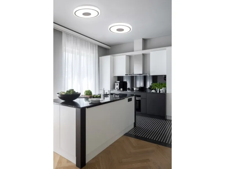 Flache LED Deckenleuchte BUNDA Weiß-Chrom, Neutralweiß, Ø 33cm