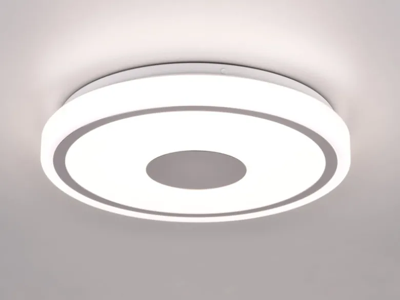 Flache LED Deckenleuchte BUNDA Weiß-Chrom, Neutralweiß, Ø 33cm