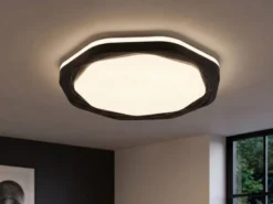 Flache LED Deckenleuchte dimmbar über Schalter Weiß Schwarz, Ø 52,5cm