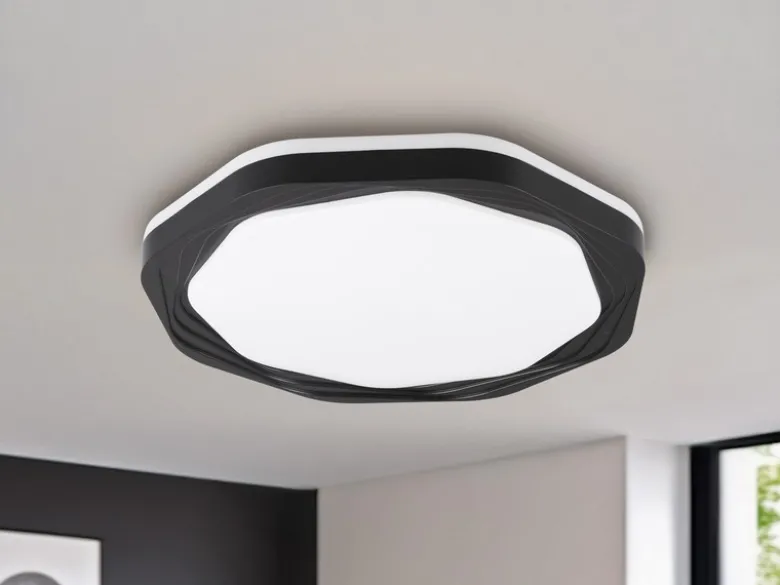 Flache LED Deckenleuchte dimmbar über Schalter Weiß Schwarz, Ø 52,5cm