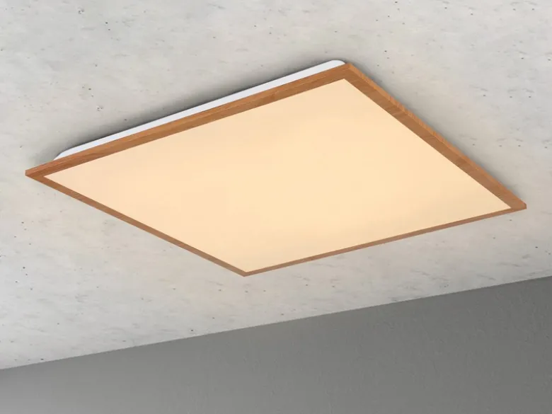 Flache LED Deckenleuchte DORO in Holzoptik Quadrat, 45cm
