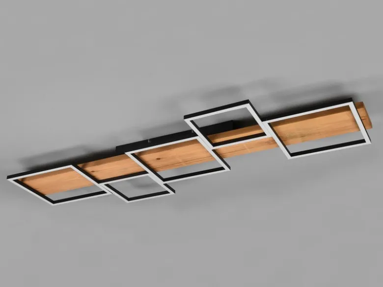 Flache LED Deckenleuchte HARPER dimmbar Holzbrett naturbelassen, Breite 115cm