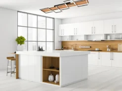 Flache LED Deckenleuchte HARPER dimmbar Holzbrett naturbelassen, Breite 115cm