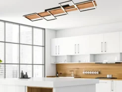 Flache LED Deckenleuchte HARPER dimmbar Holzbrett naturbelassen, Breite 115cm