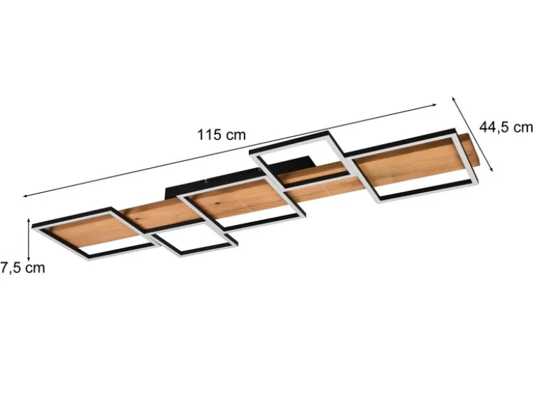 Flache LED Deckenleuchte HARPER dimmbar Holzbrett naturbelassen, Breite 115cm