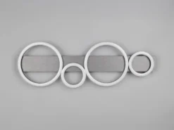 Flache LED Deckenleuchte LUMOS Silber matt mit Ringen, Breite 72cm