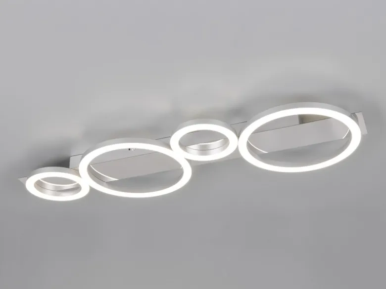 Flache LED Deckenleuchte LUMOS Metall Chrom, Ringe, Wandleuchte Breite 72cm