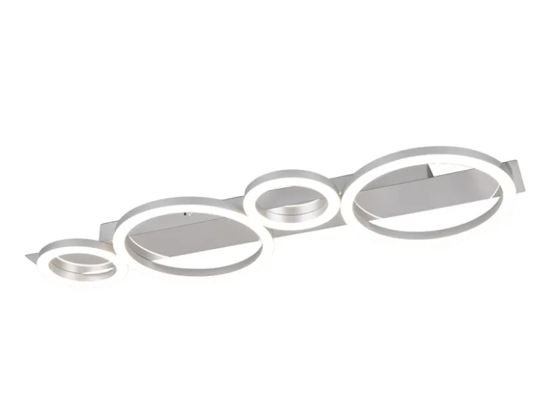 Flache LED Deckenleuchte LUMOS Metall Chrom, Ringe, Wandleuchte Breite 72cm