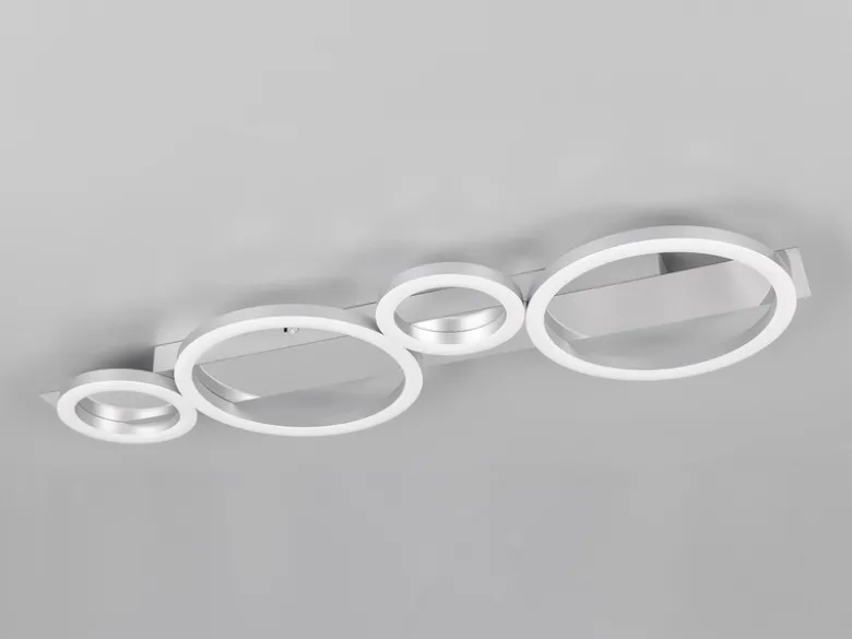 Flache LED Deckenleuchte LUMOS Metall Chrom, Ringe, Wandleuchte Breite 72cm