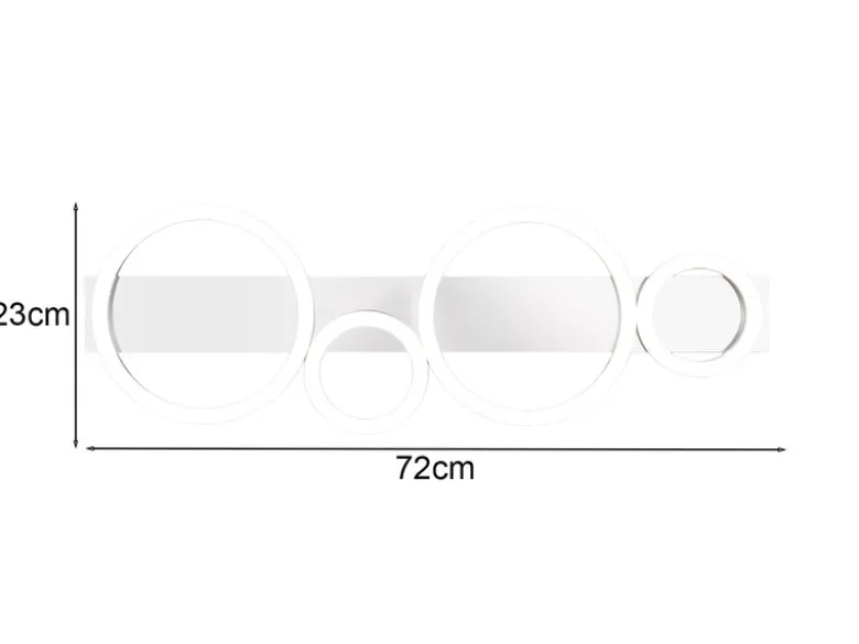 Flache LED Deckenleuchte LUMOS Metall Chrom, Ringe, Wandleuchte Breite 72cm